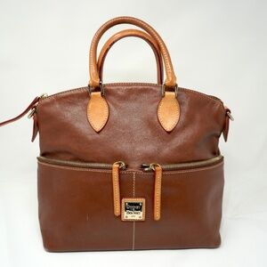Dooney & Bourke Dillen Large Leather Double Pocket Satchel Tan Tote